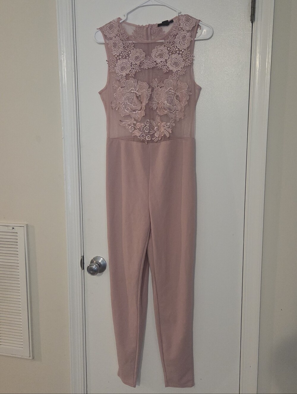 TOXIK3 Dusty Rose Floral Lace Mesh Bodice Jumpsuit Size M
